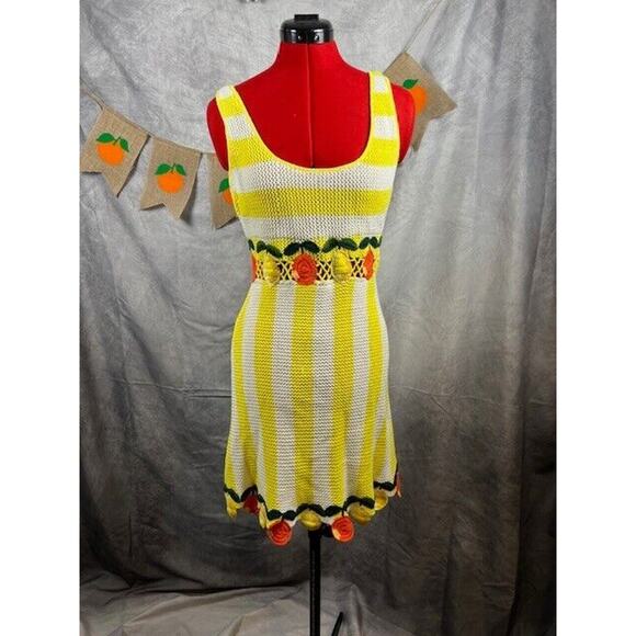 STAUD Dresses & Skirts - Staud $345 Knit Embroidered Citrus Wallflower White Stripe Crochet Dress Sz M